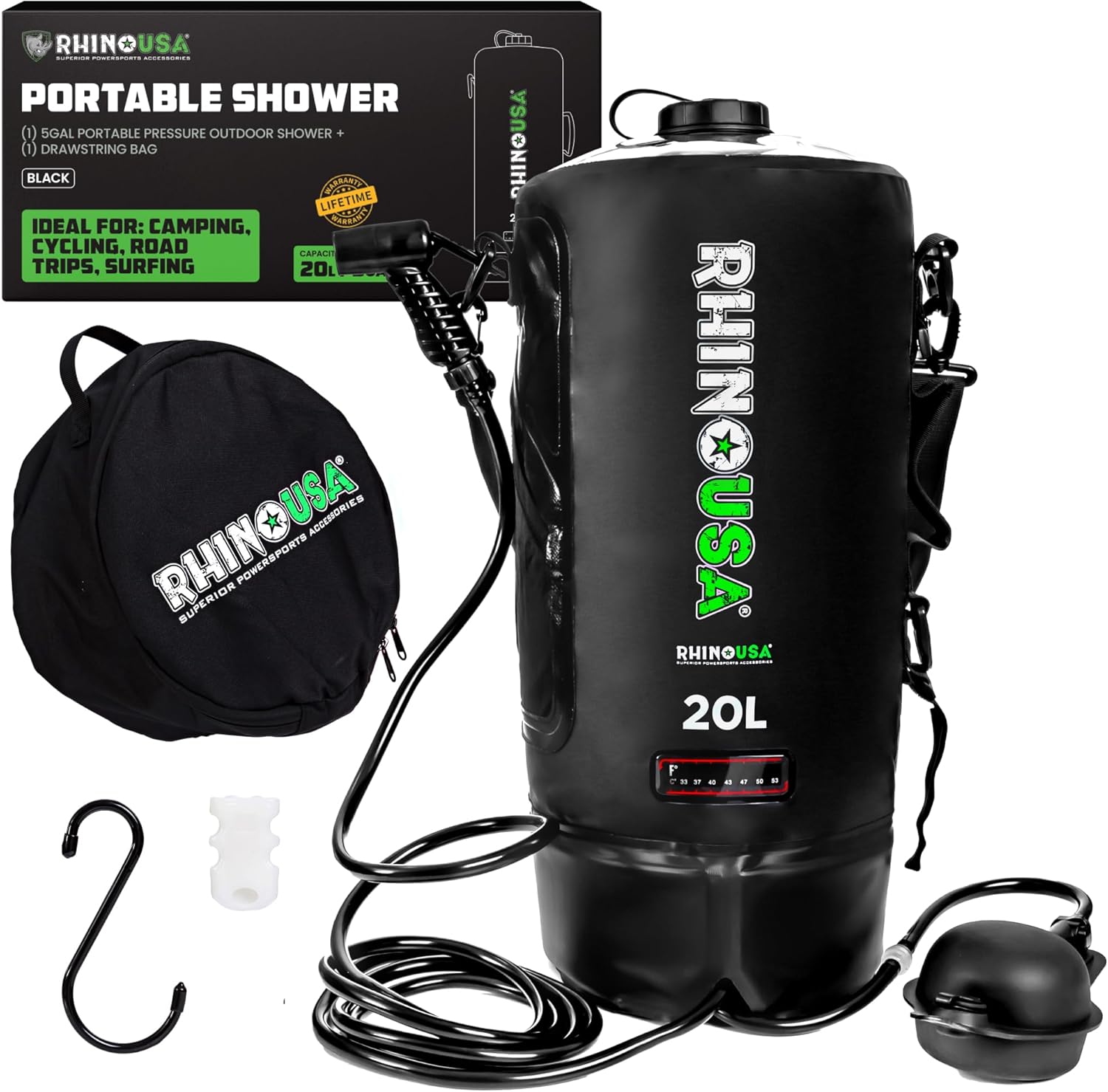 Accesorios Para Camping Rhino USA Ducha solar portátil de 5 galones/20L