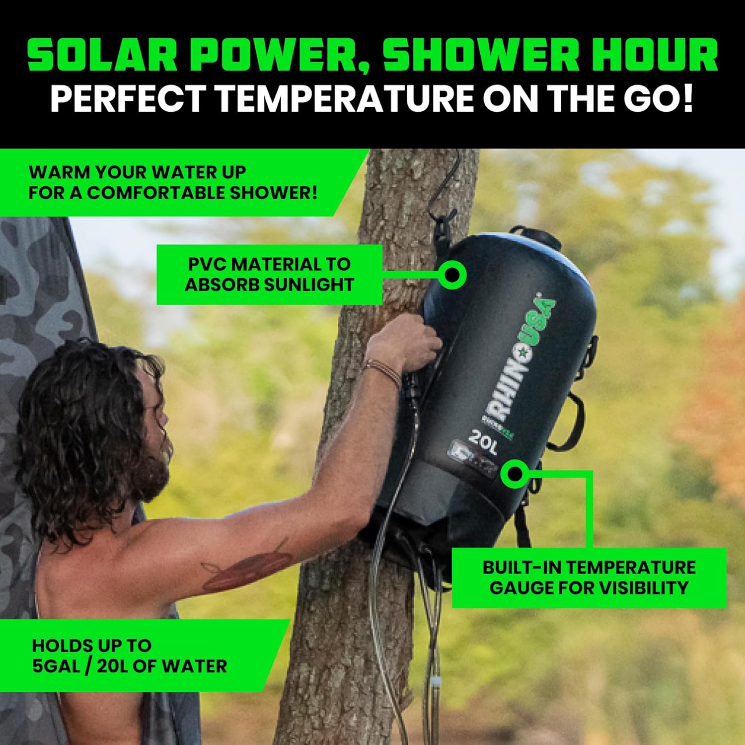 Colmado Overland Camping Rhino USA Ducha solar portátil de 5 galones/20L