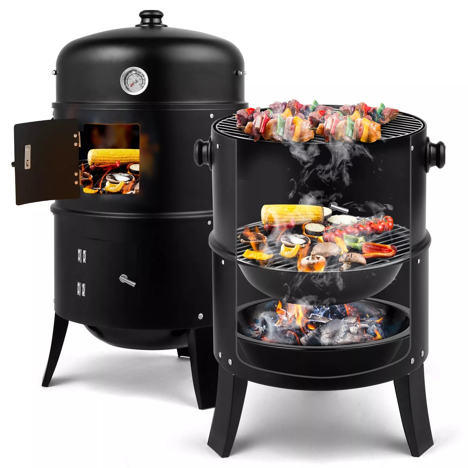 Parilleras Charcoal Smoker BBQ Grill 3en1