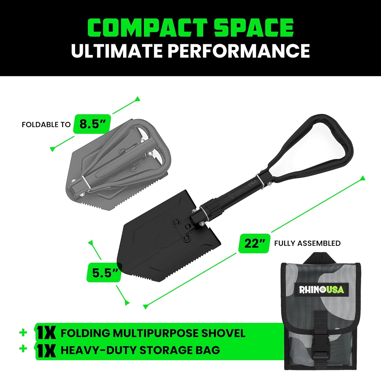 Accesorios Para Camping RHINO USA Pala de supervivencia plegable con púa