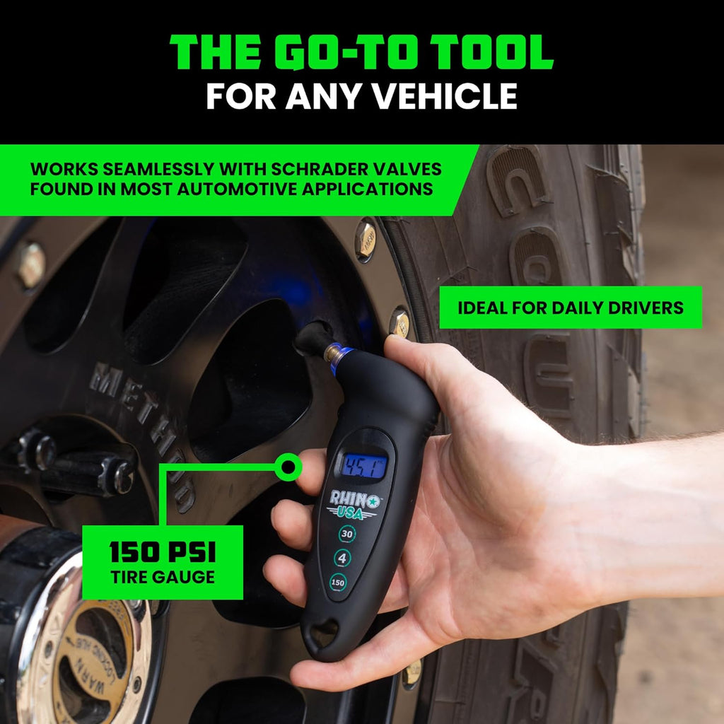 Colmado Overland Accesorio Rhino USA Medidor de presión de neumáticos Medidor digital de presión de neumáticos 150 PSI