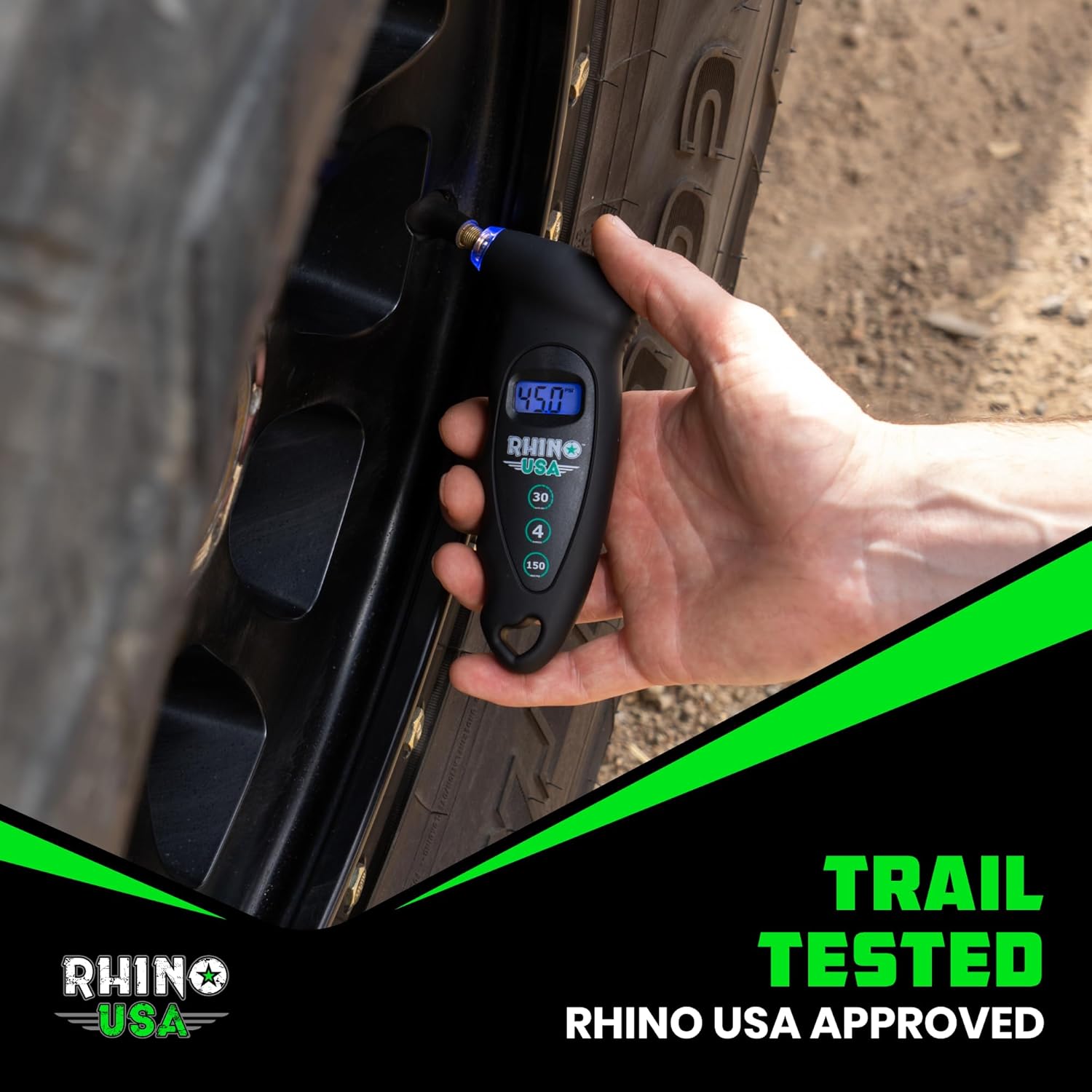 Accesorios para Overlanding Rhino USA Medidor digital de presión de neumáticos 150 PSI