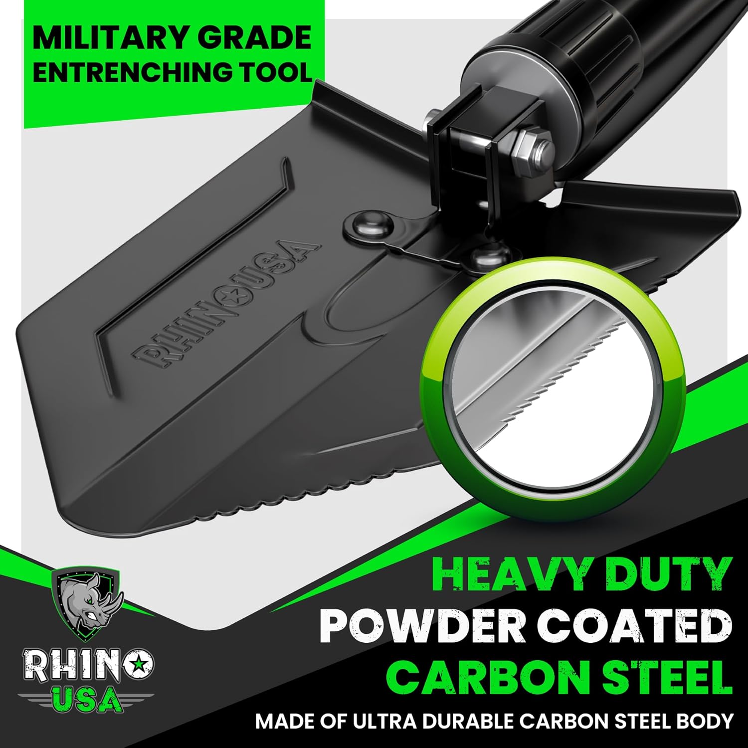 Accesorios Para Camping RHINO USA Pala de supervivencia plegable con púa