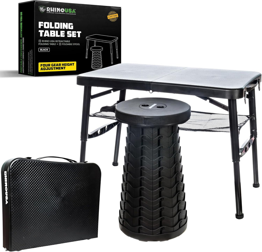 Accesorios Para Camping Rhino USA Juego de mesa de campamento portátil y taburete