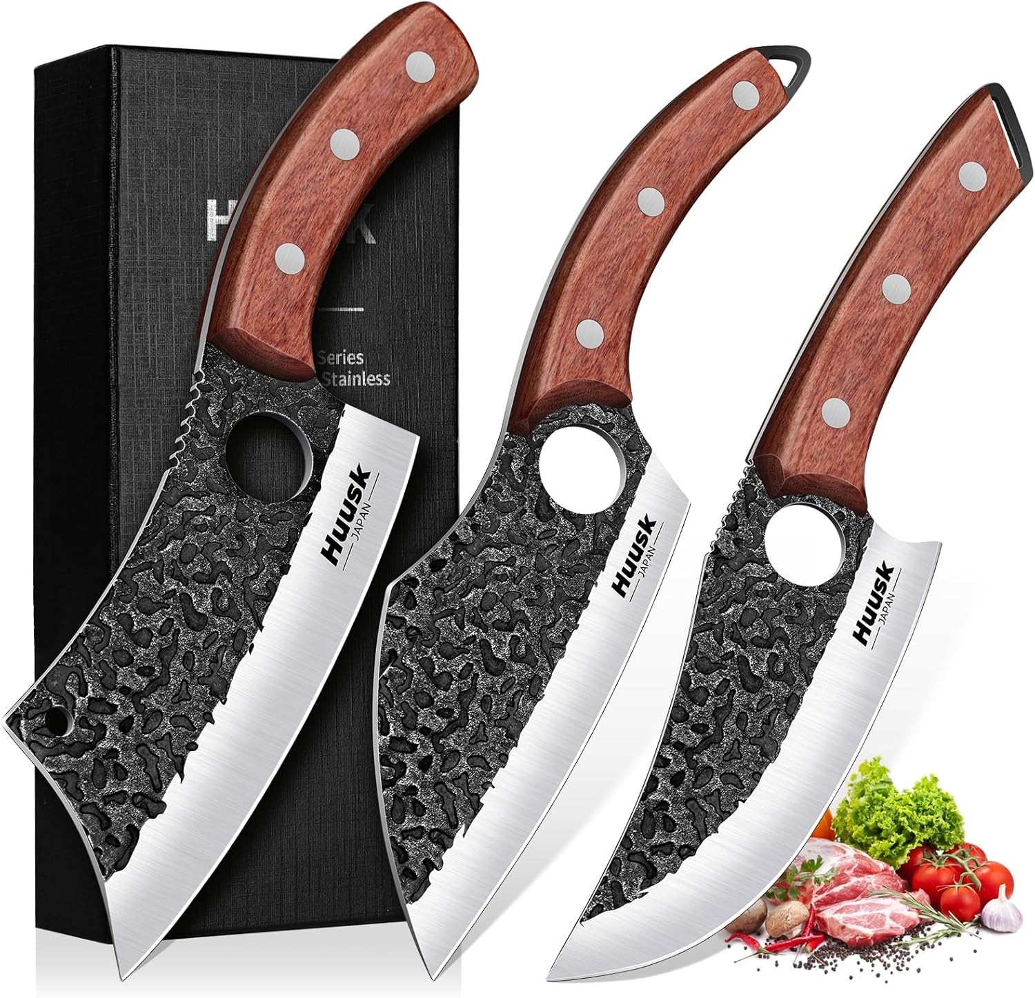 Accesorios de Cocina Huusk Juego de 3 Cuchillos Japoneses de Carnicero