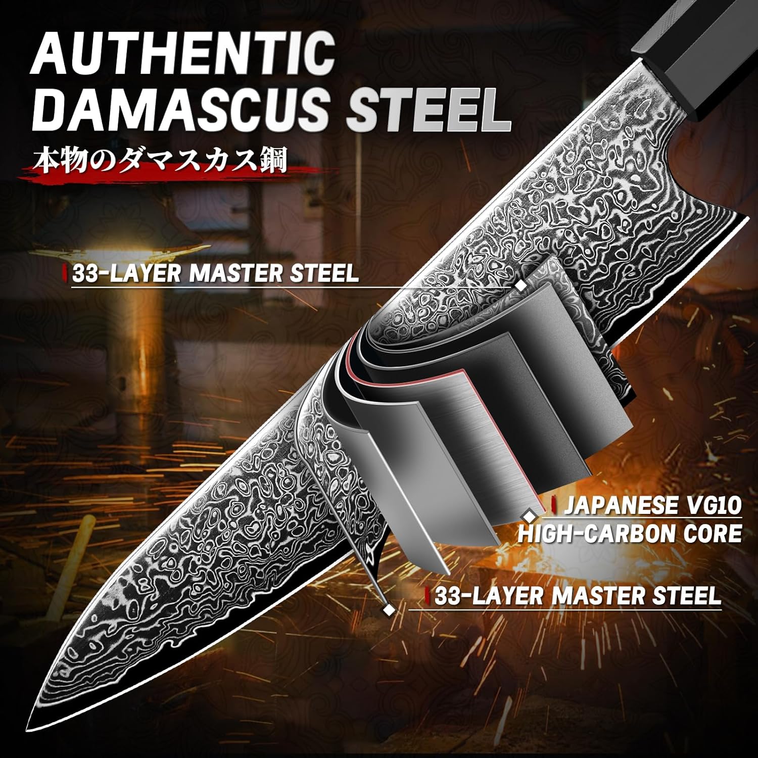 Colmado Overland Set De Cuchillo TIVOLI Japones acero Damasco de 3 piezas