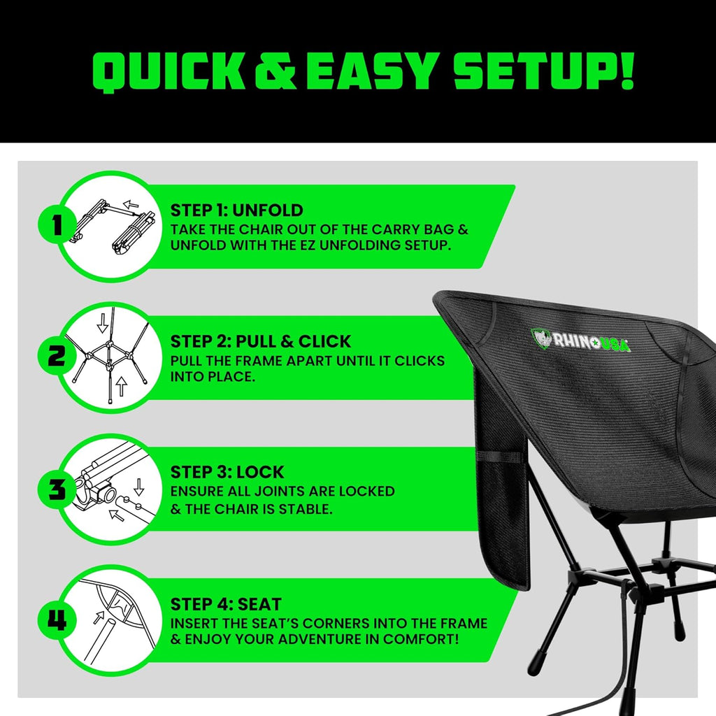 Accesorios Para Camping Rhino USA Silla de camping portátil (capacidad de 400 libras)