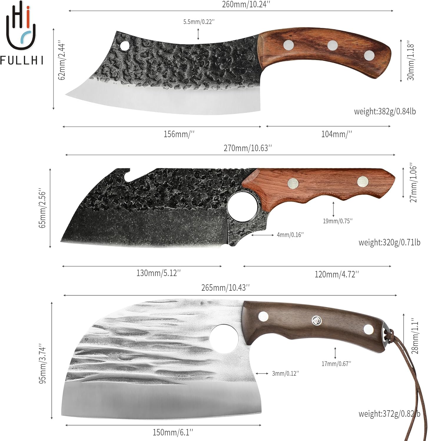 Accesorios de Cocina FULLHI Juego de Cuchillos de Carnicero