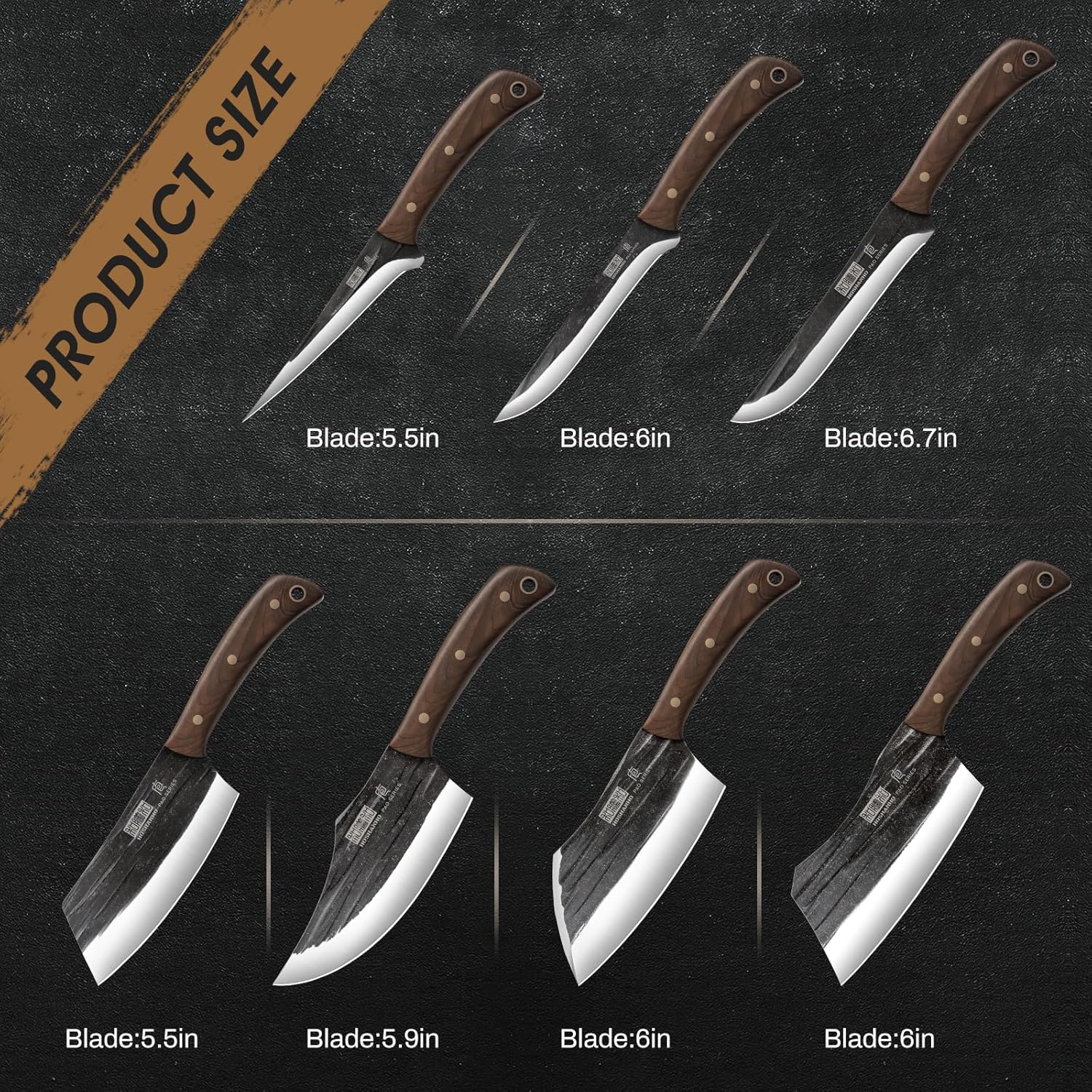 Accesorios de Cocina HOSHANHO Juego de Cuchillos de Carnicero Forjados a Mano