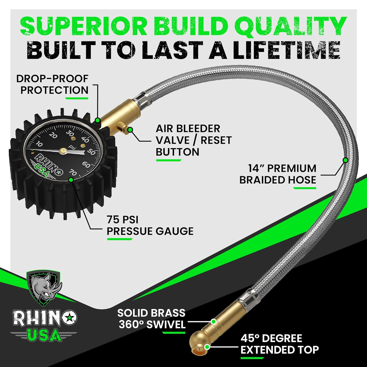Accesorios para Overlanding Rhino Usa Medidor de presión de los neumáticos