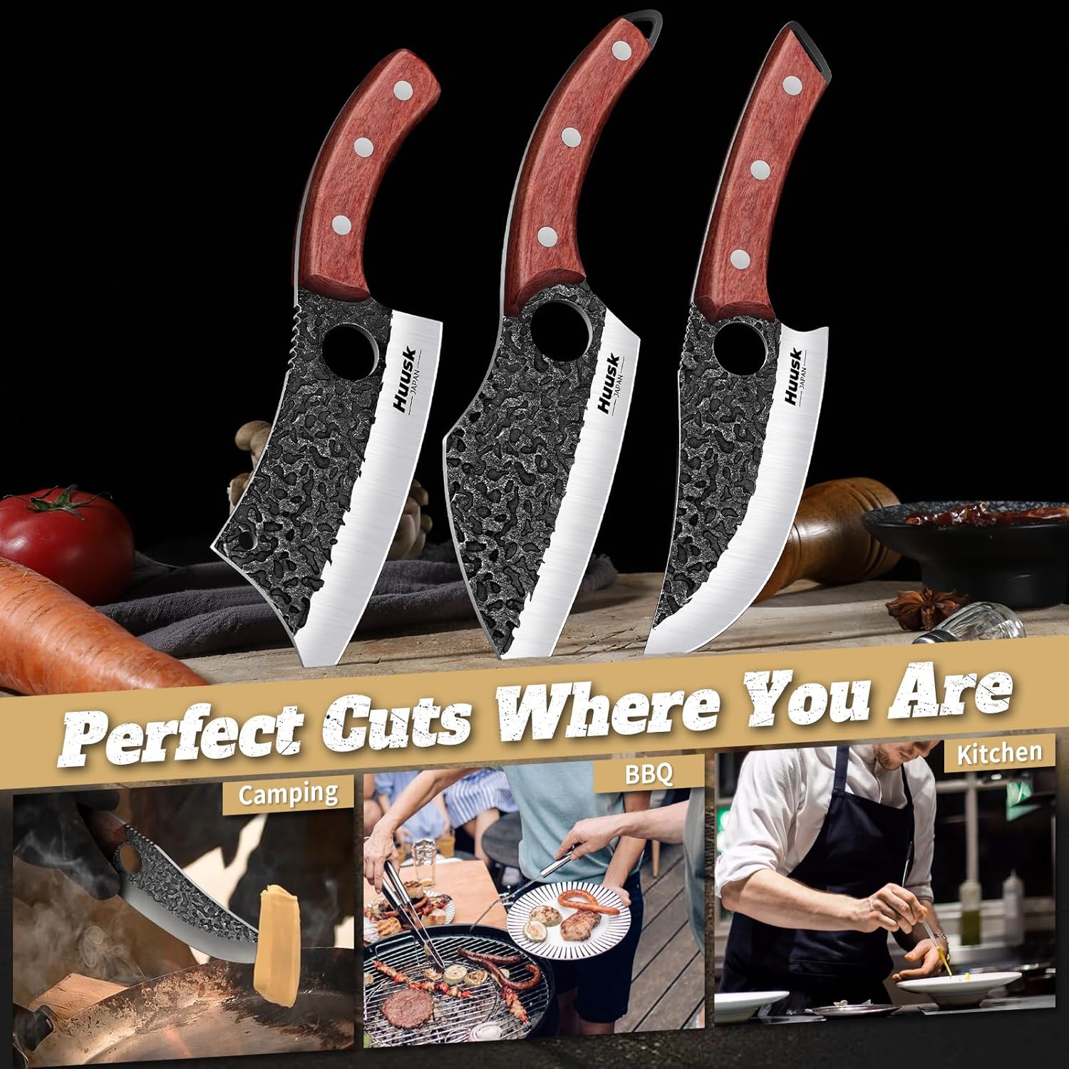 Accesorios de Cocina Huusk Juego de 3 Cuchillos Japoneses de Carnicero