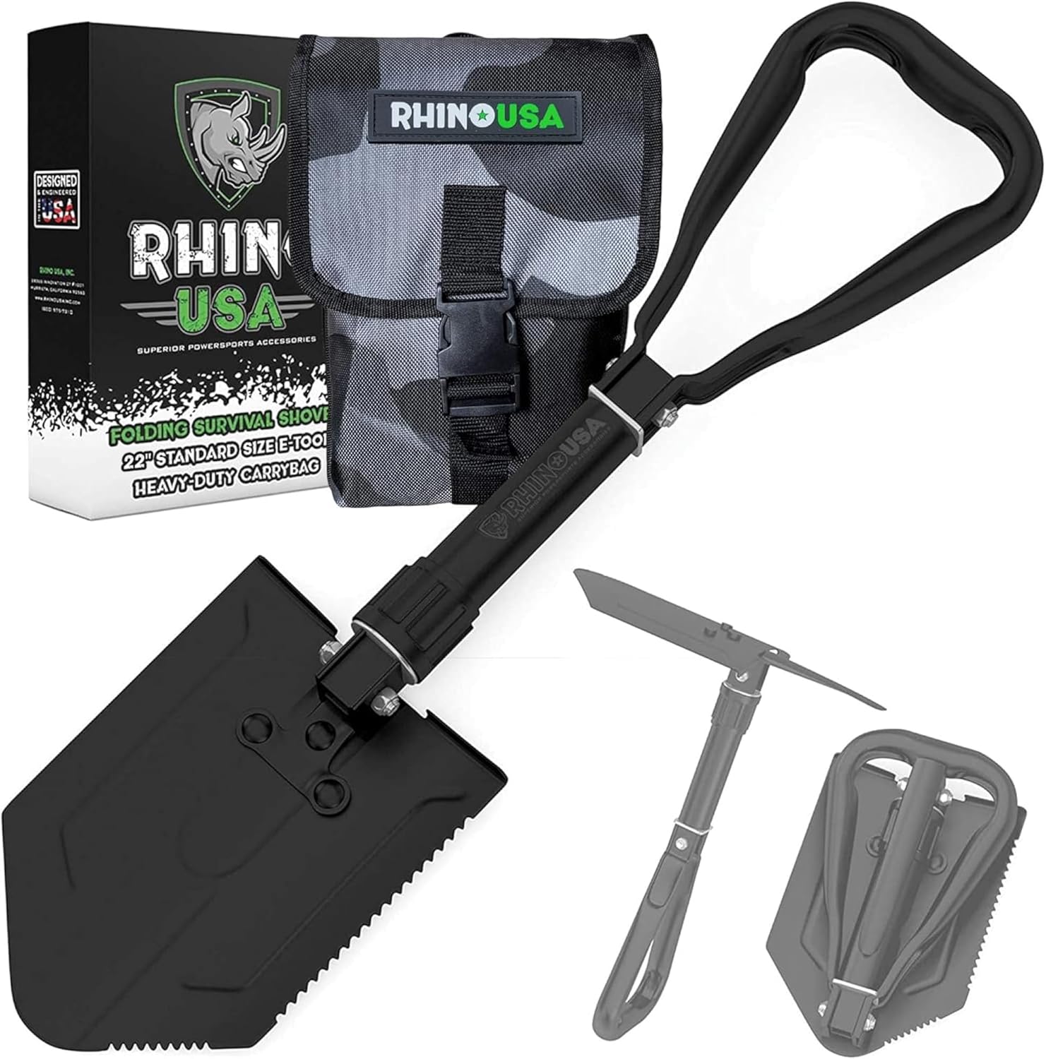 Accesorios Para Camping RHINO USA Pala de supervivencia plegable con púa