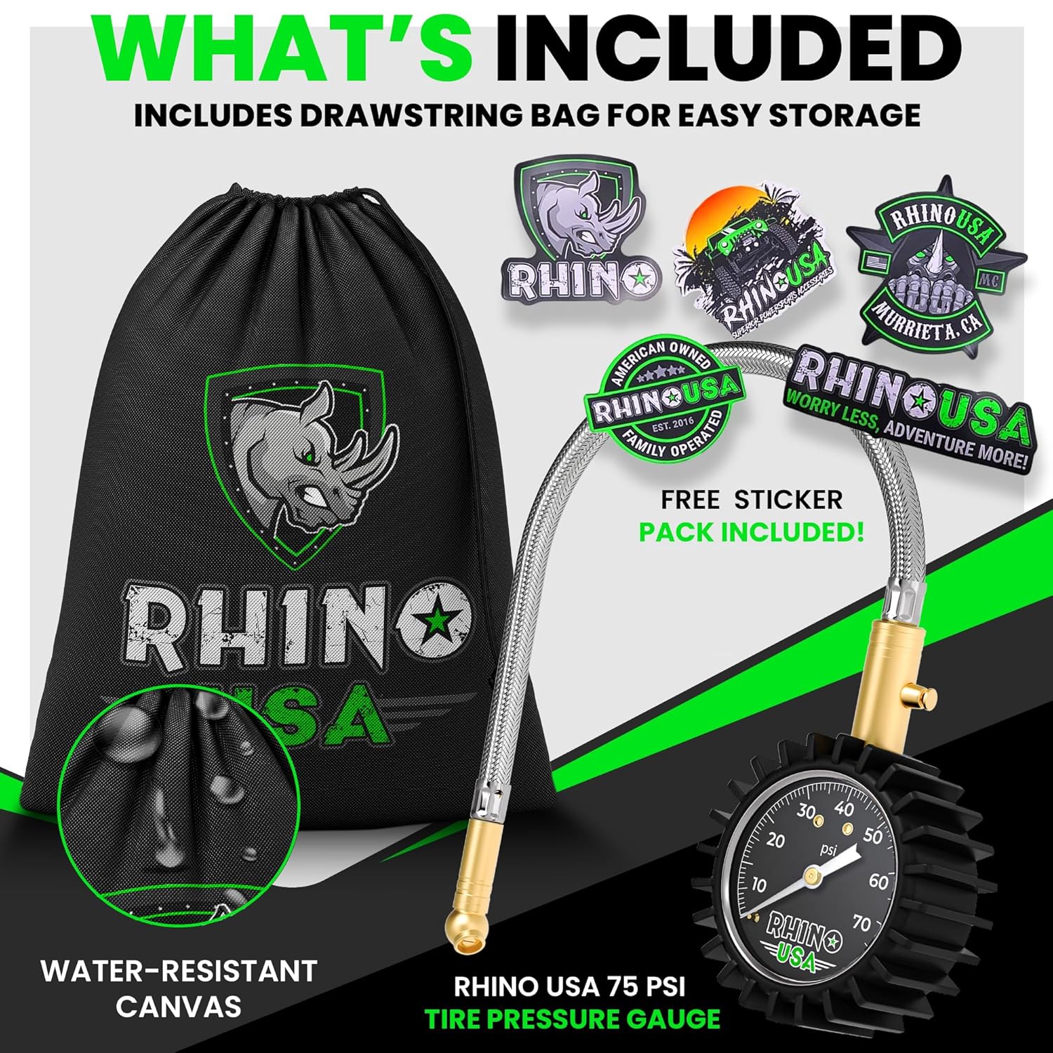 Accesorios para Overlanding Rhino Usa Medidor de presión de los neumáticos