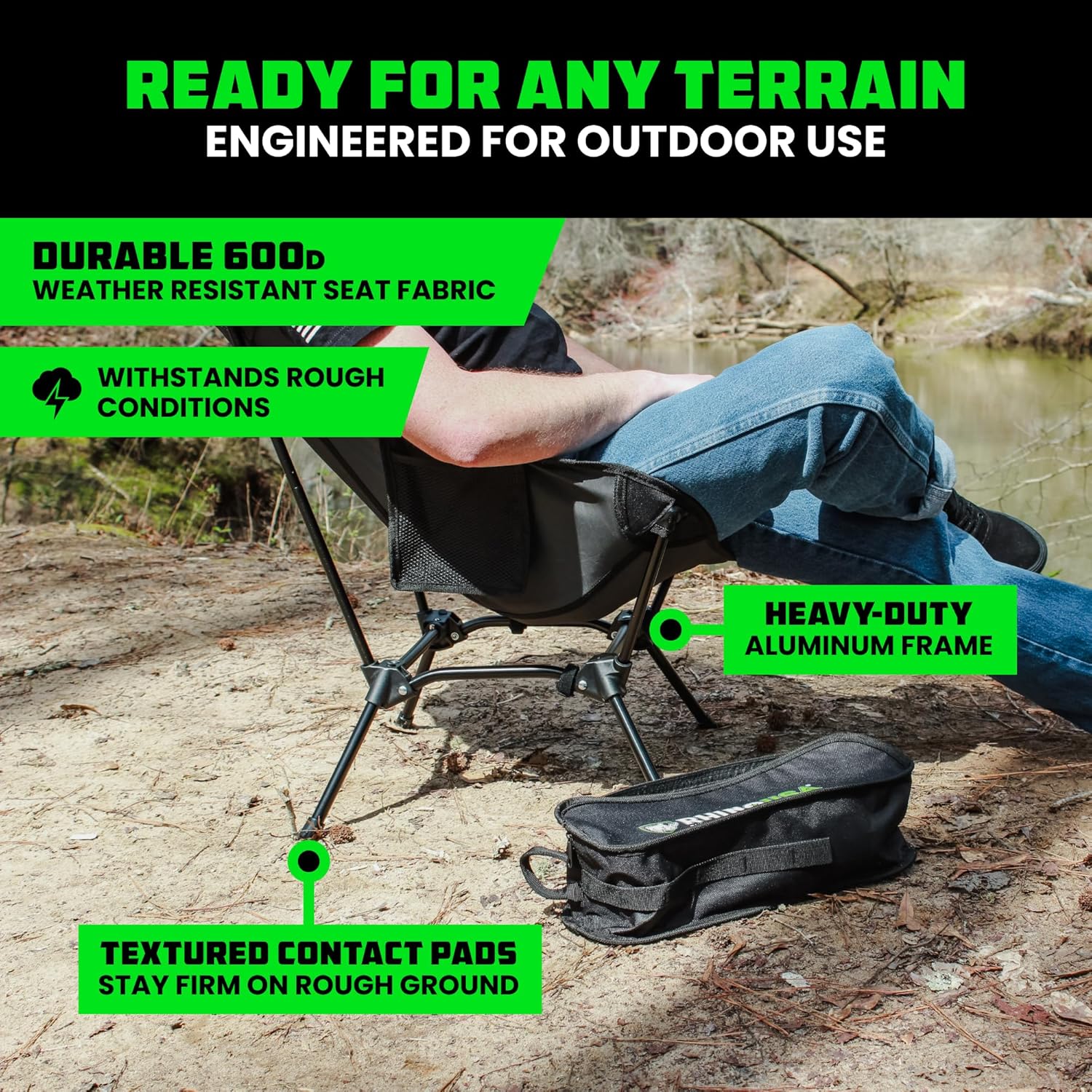 Accesorios Para Camping Rhino USA Silla de camping portátil (capacidad de 400 libras)