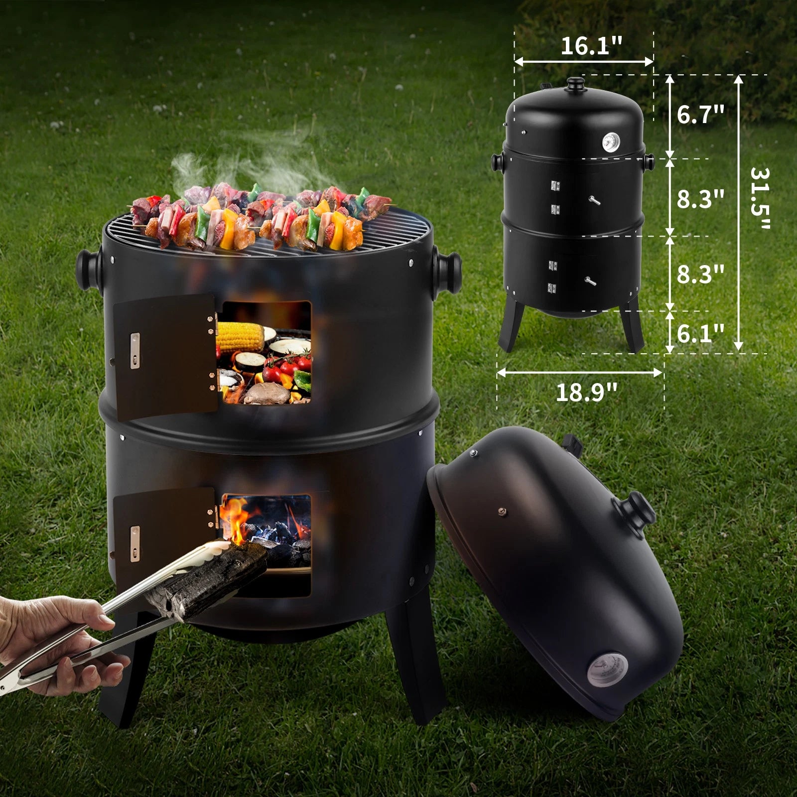 Colmado Overland Grill Charcoal Smoker BBQ 3en1