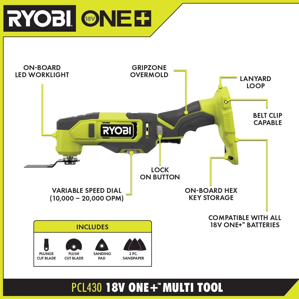 Herramientas  RYOBI PCL1600K2 18V ONE+ Combo Kit incluye 6 herramientas